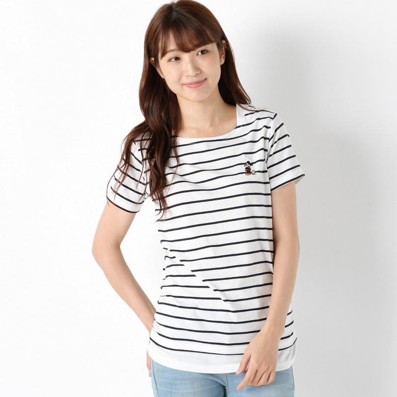 ミッキー切替フェイクレイヤードボーダーＴシャツ
