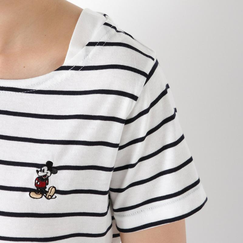 ミッキー切替フェイクレイヤードボーダーＴシャツ