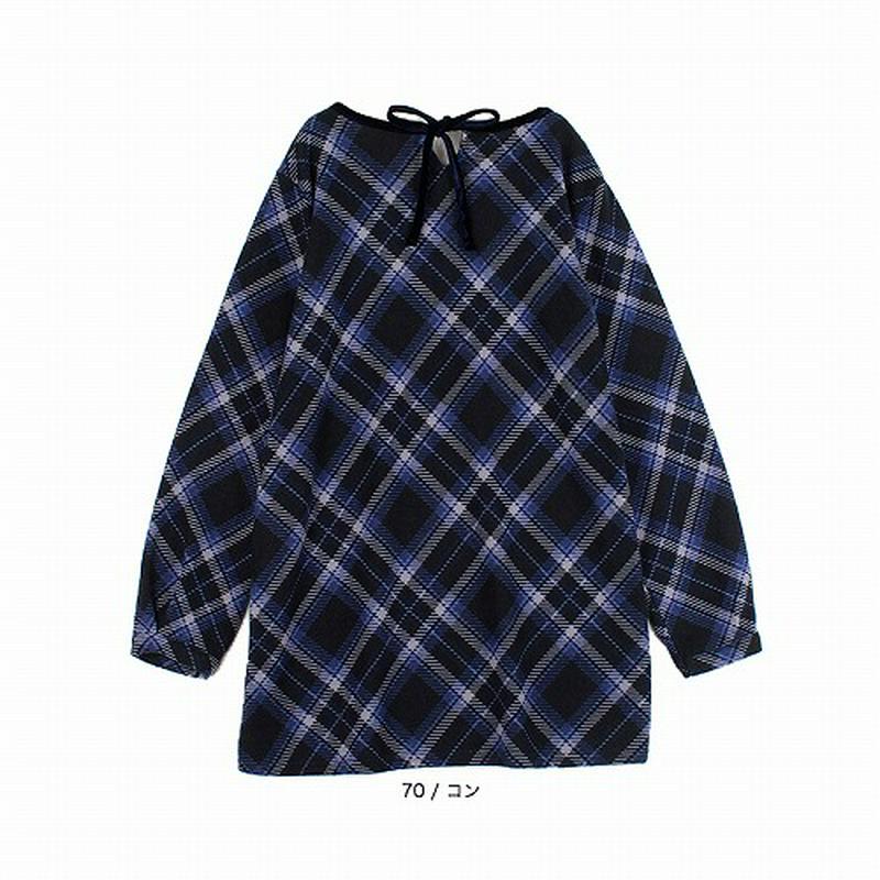 バイアスチェック柄リボンチュニック【ＬＬ～５Ｌ】