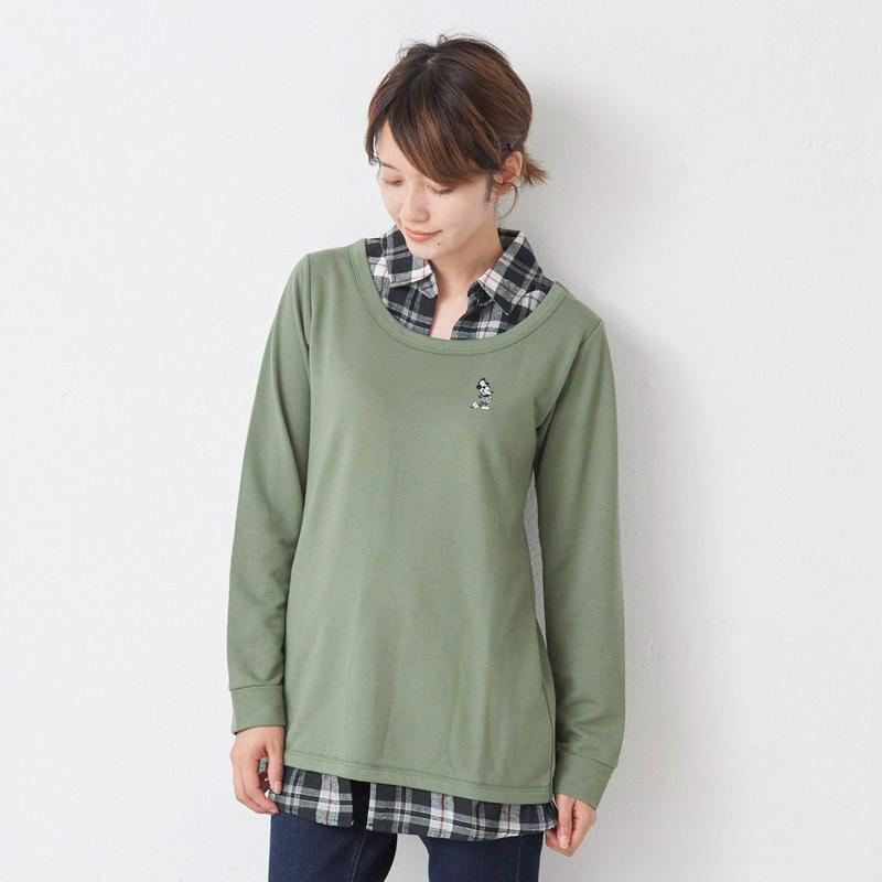 裏毛布帛使いフェイクレイヤードＴシャツ【Ｍ～３Ｌ】「ミッキーマウス」（ディズニー）