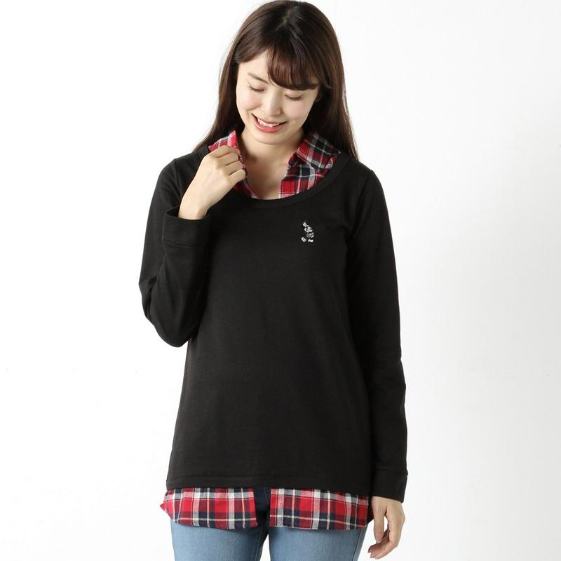 裏毛布帛使いフェイクレイヤードＴシャツ【Ｍ～３Ｌ】「ミッキーマウス」（ディズニー）