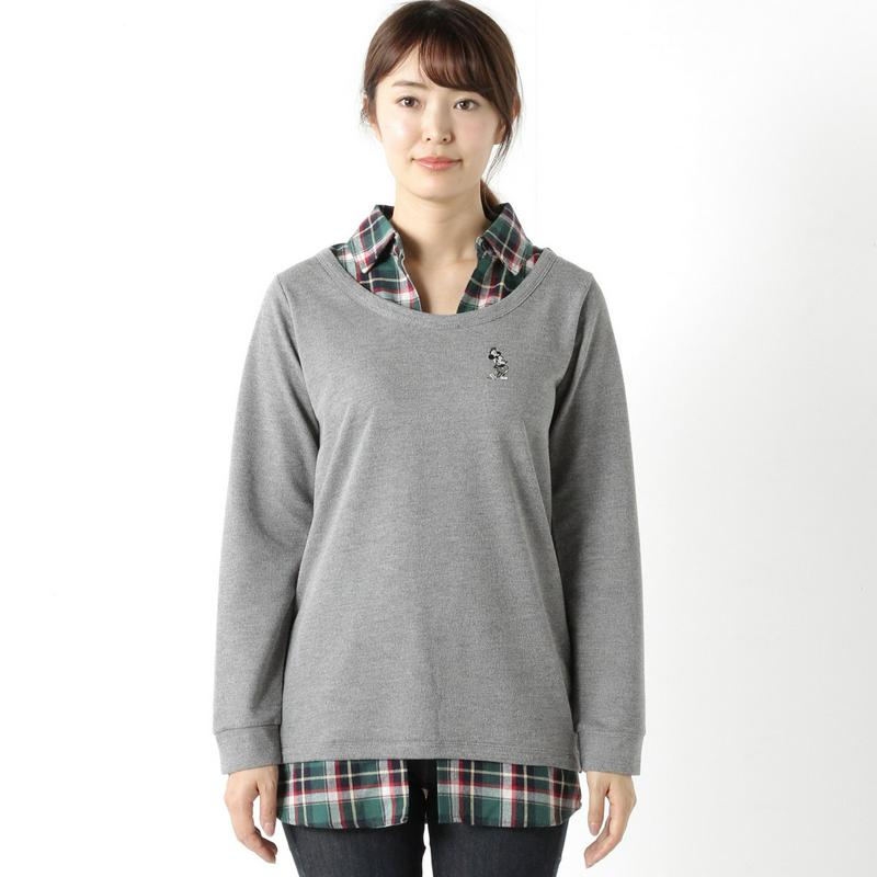 裏毛布帛使いフェイクレイヤードＴシャツ【Ｍ～３Ｌ】「ミッキーマウス」（ディズニー）