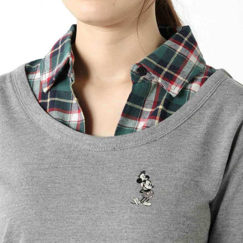 裏毛布帛使いフェイクレイヤードＴシャツ【Ｍ～３Ｌ】「ミッキーマウス」（ディズニー）