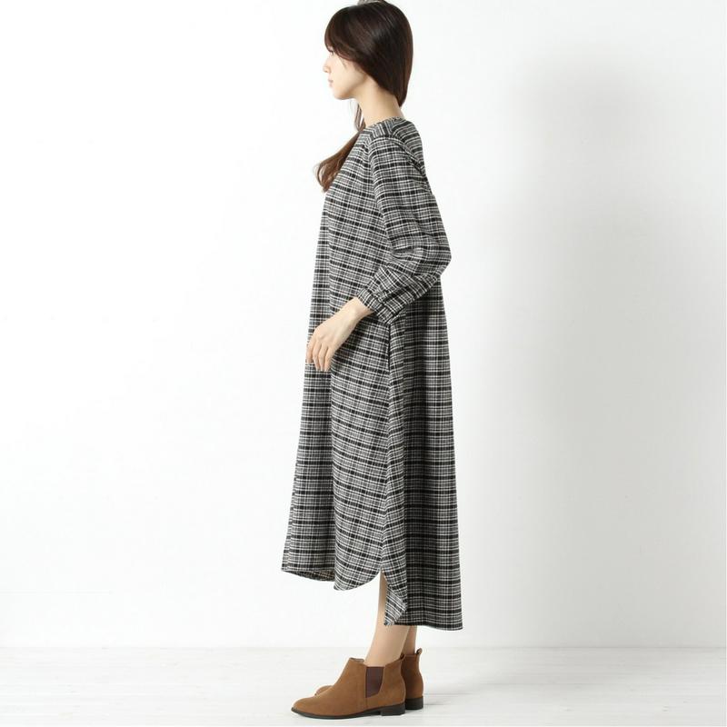 綿麻チェックワンピース