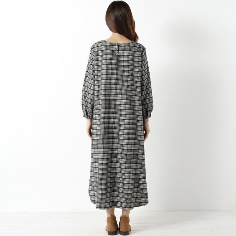 綿麻チェックワンピース