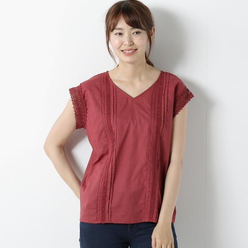 【３／２５（水）で販売終了】Ｖネックブラウス【Ｍ～４Ｌ】