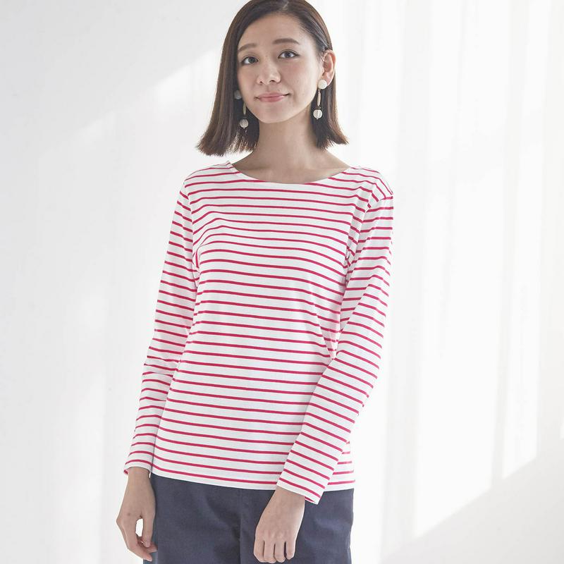 【ＳＴＹＬＥ　ＳＮＡＰ掲載】柔らかストレッチ後ろＶネックボーダーカットソー
