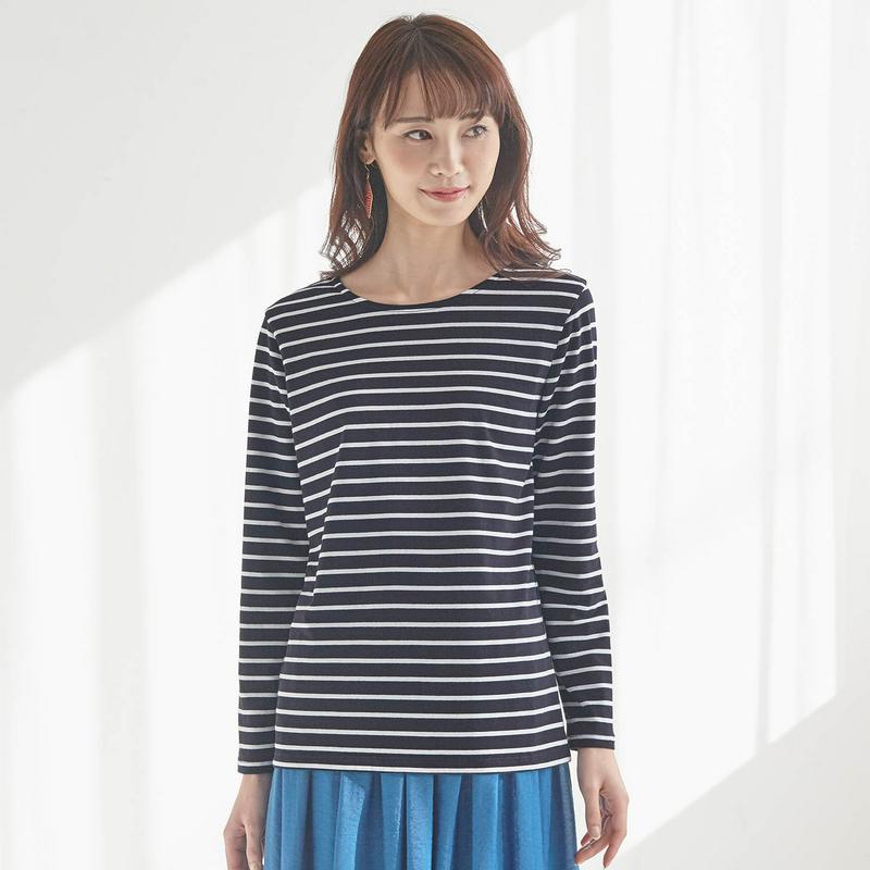 【ＳＴＹＬＥ　ＳＮＡＰ掲載】柔らかストレッチ後ろＶネックボーダーカットソー
