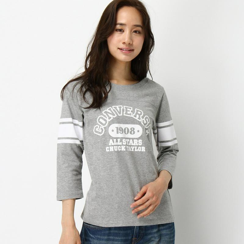 Ｃ１００天竺７分袖カレッジプリントＴシャツ