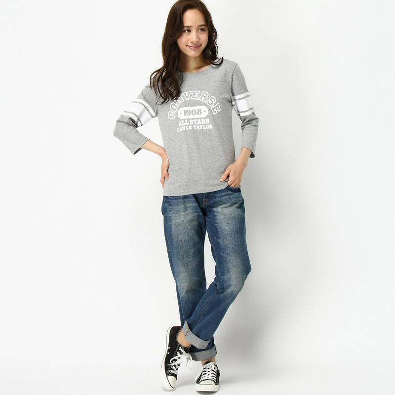 Ｃ１００天竺７分袖カレッジプリントＴシャツ