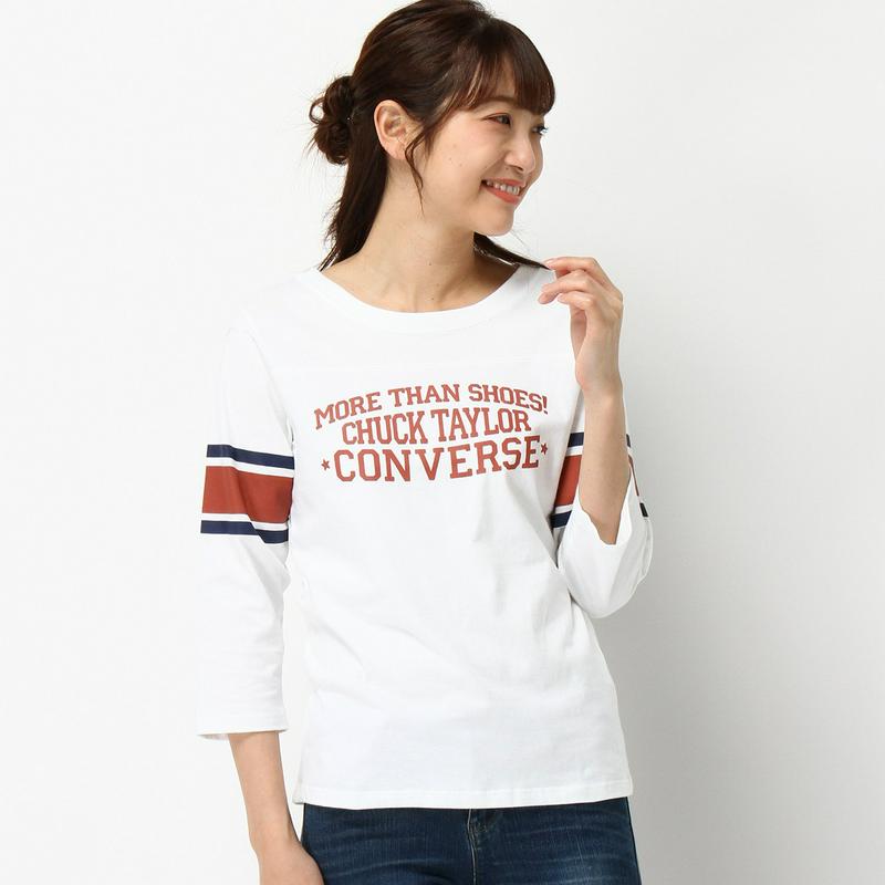 Ｃ１００天竺７分袖カレッジプリントＴシャツ
