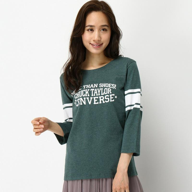 Ｃ１００天竺７分袖カレッジプリントＴシャツ