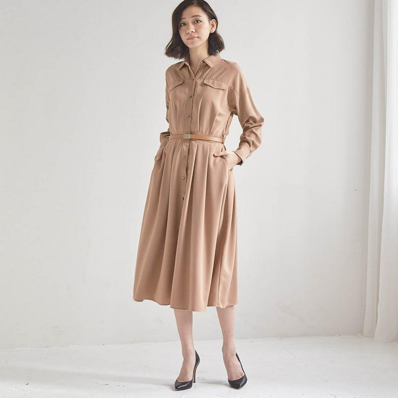 【ＳＴＹＬＥ　ＳＮＡＰ掲載】ロング丈ウエストベルト付きシャツワンピース