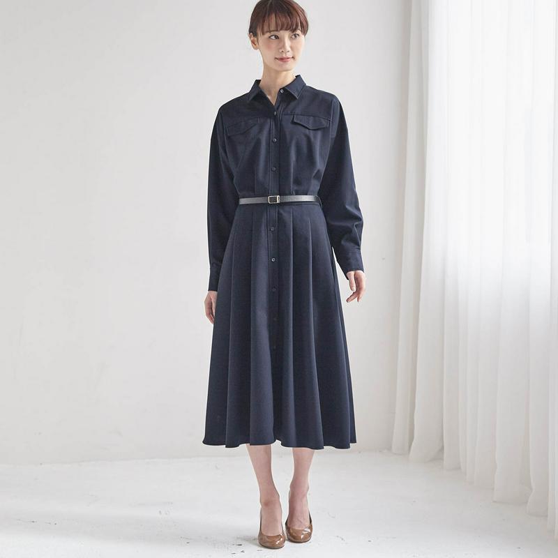 【ＳＴＹＬＥ　ＳＮＡＰ掲載】ロング丈ウエストベルト付きシャツワンピース