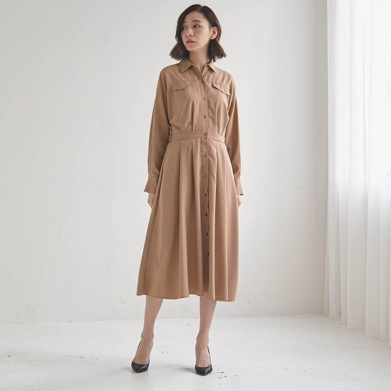 【ＳＴＹＬＥ　ＳＮＡＰ掲載】ロング丈ウエストベルト付きシャツワンピース