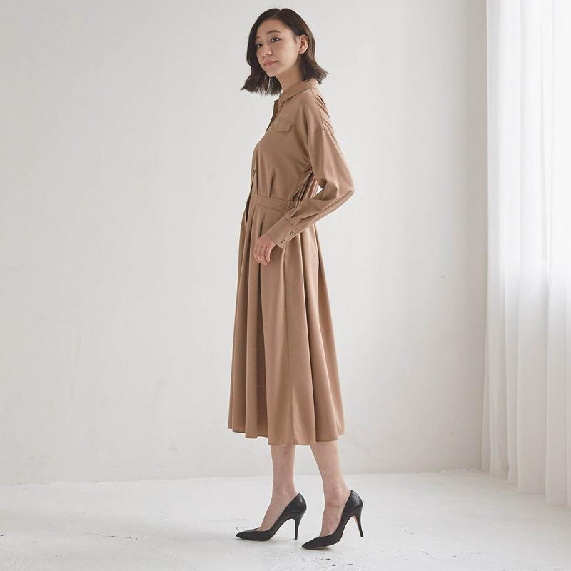 【ＳＴＹＬＥ　ＳＮＡＰ掲載】ロング丈ウエストベルト付きシャツワンピース