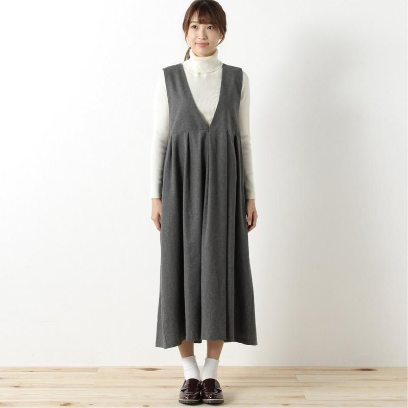 綿混素材の大人ジャンスカワンピース（チェック・無地）