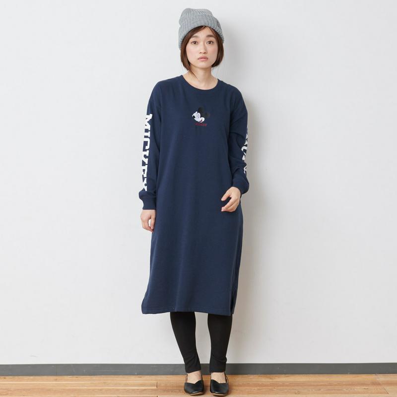 ミッキー裏起毛Ｔシャツワンピース【Ｍ～３Ｌ】「ミッキーマウス」（ディズニー）
