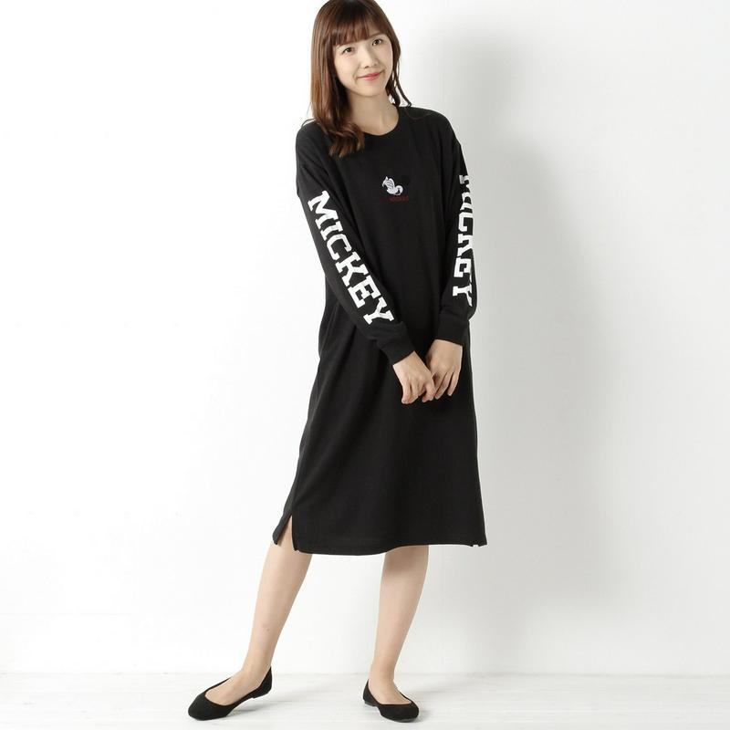 ミッキー裏起毛Ｔシャツワンピース【Ｍ～３Ｌ】「ミッキーマウス」（ディズニー）