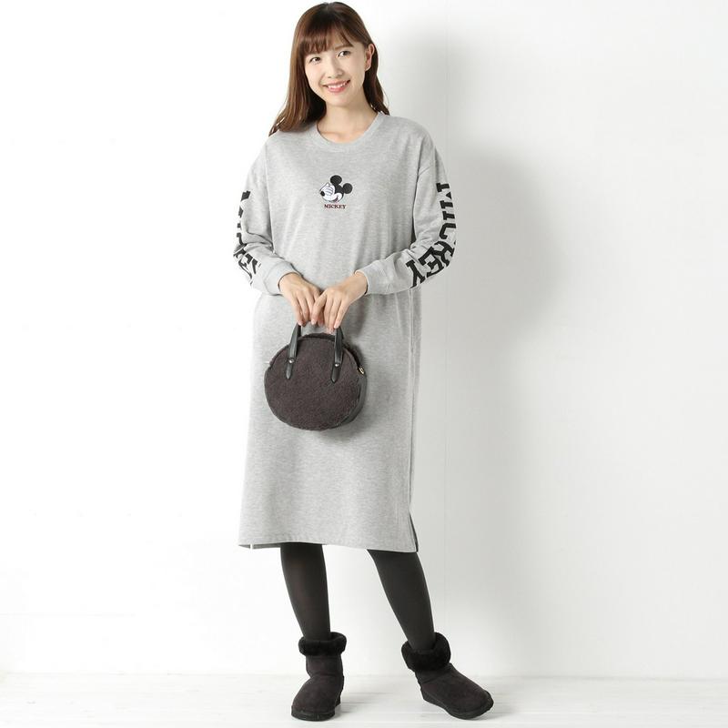 ミッキー裏起毛Ｔシャツワンピース【Ｍ～３Ｌ】「ミッキーマウス」（ディズニー）