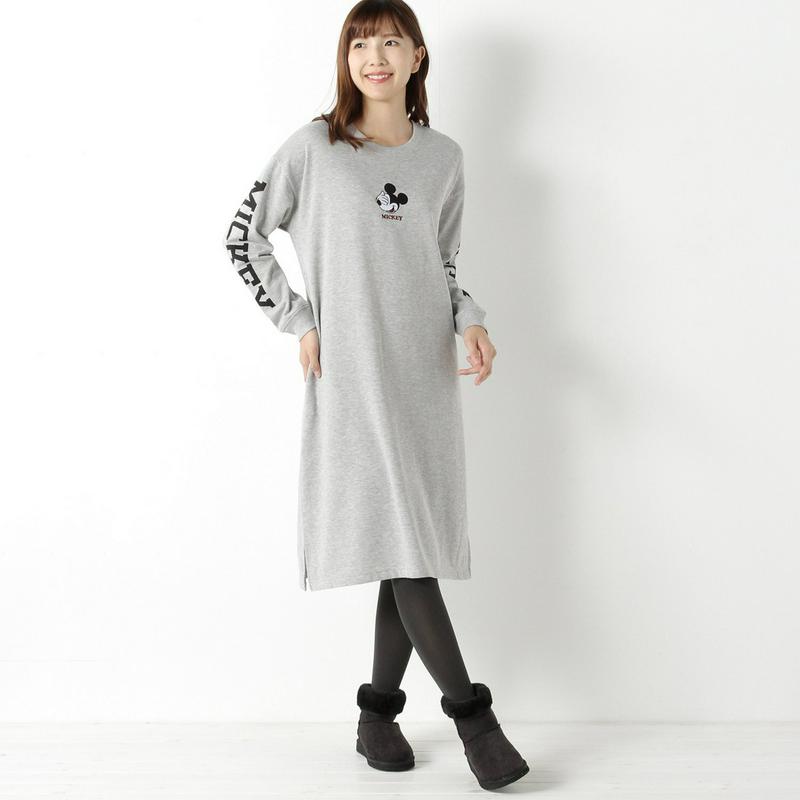 ミッキー裏起毛Ｔシャツワンピース【Ｍ～３Ｌ】「ミッキーマウス」（ディズニー）