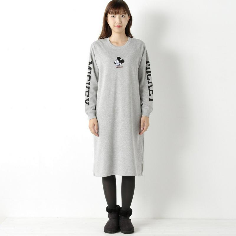 ミッキー裏起毛Ｔシャツワンピース【Ｍ～３Ｌ】「ミッキーマウス」（ディズニー）