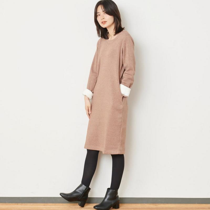 あったか裏起毛裏ボア付ワンピース