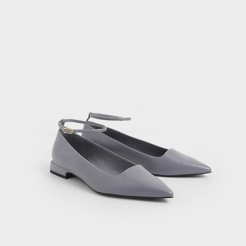 【2019 WINTER 新作】テクスチャードアンクルストラップ ポインテッドトゥフラット / Textured Ankle S
