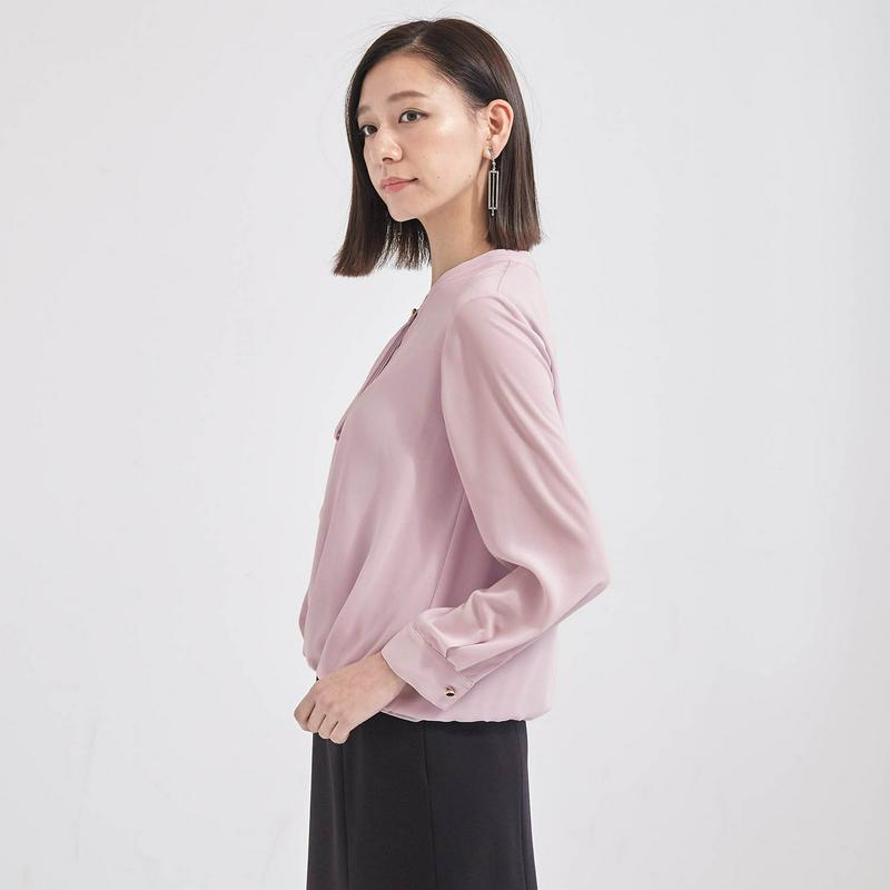 洗えて透けにくい裏カットソーボウタイブラウス
