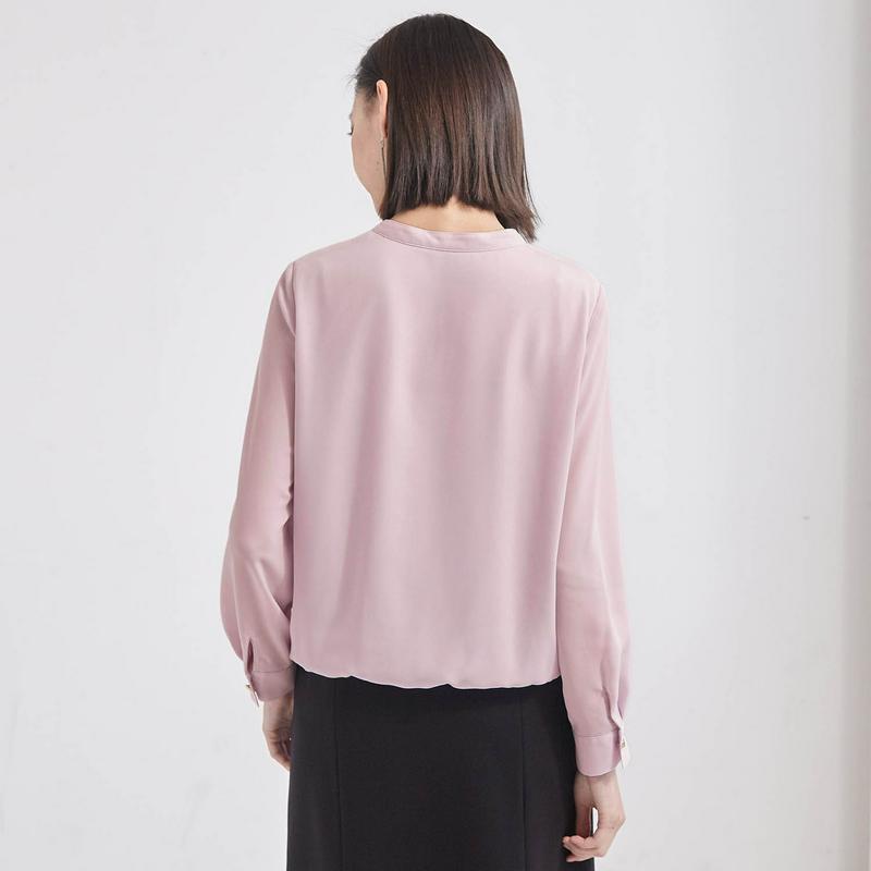 洗えて透けにくい裏カットソーボウタイブラウス