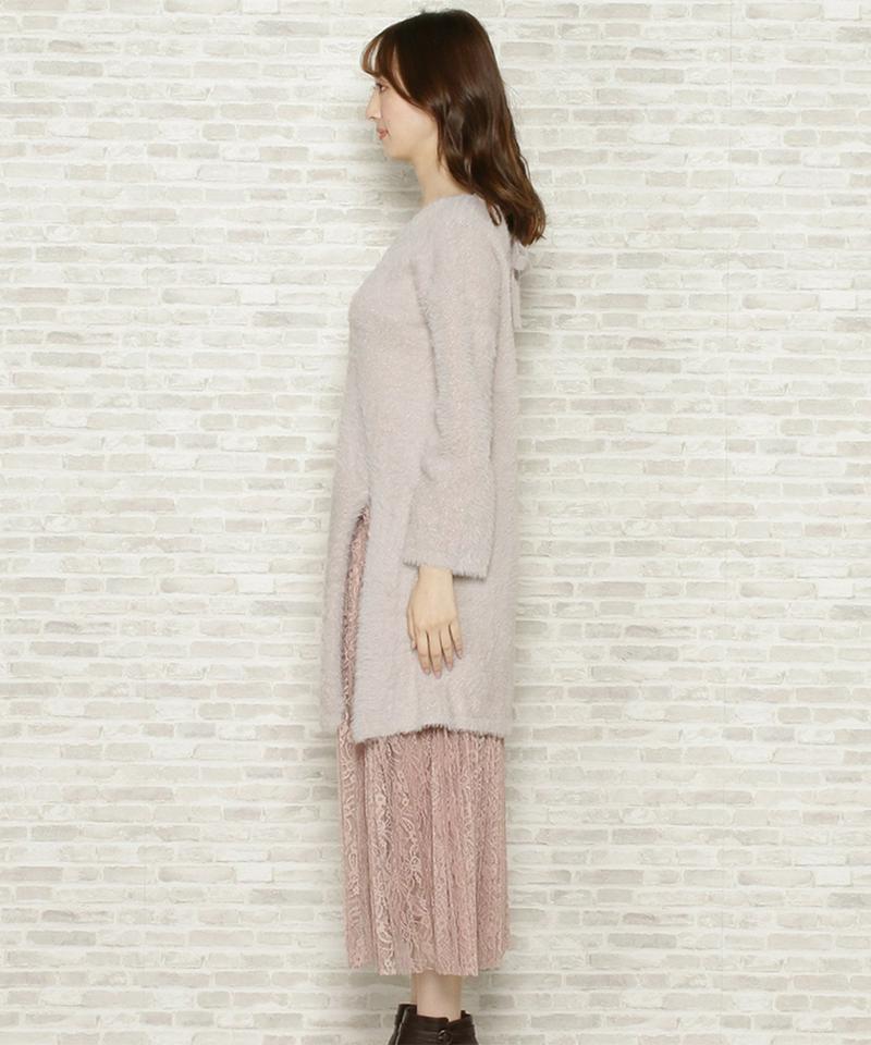 シャギーニット+レースプリーツスカート