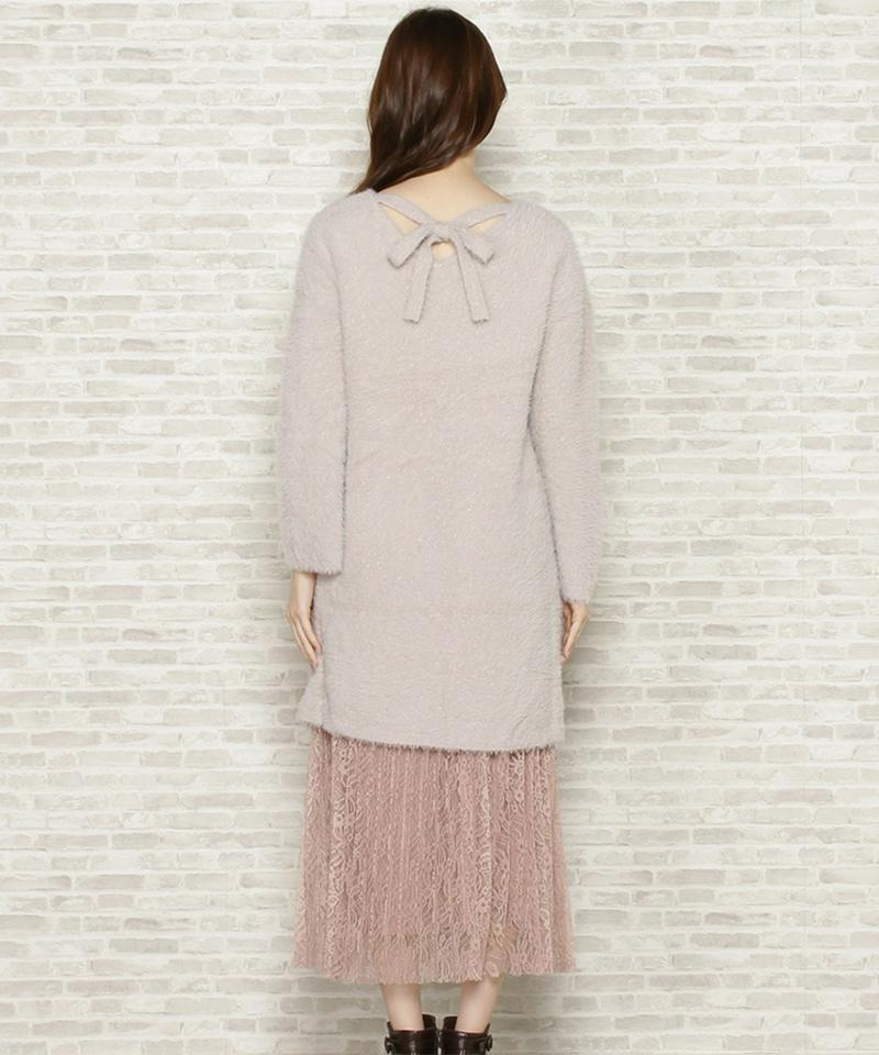 シャギーニット+レースプリーツスカート