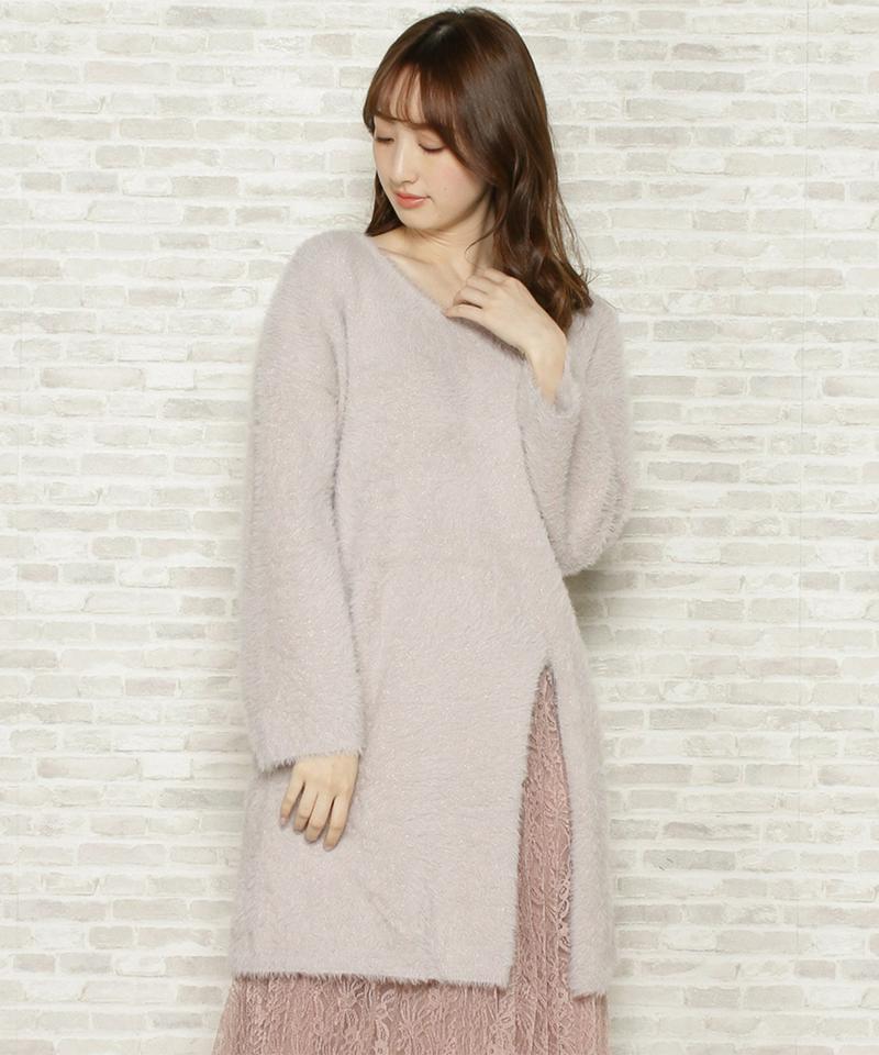 シャギーニット+レースプリーツスカート
