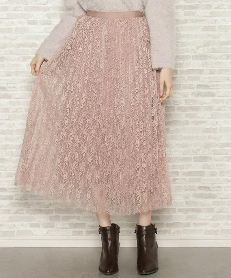 シャギーニット+レースプリーツスカート