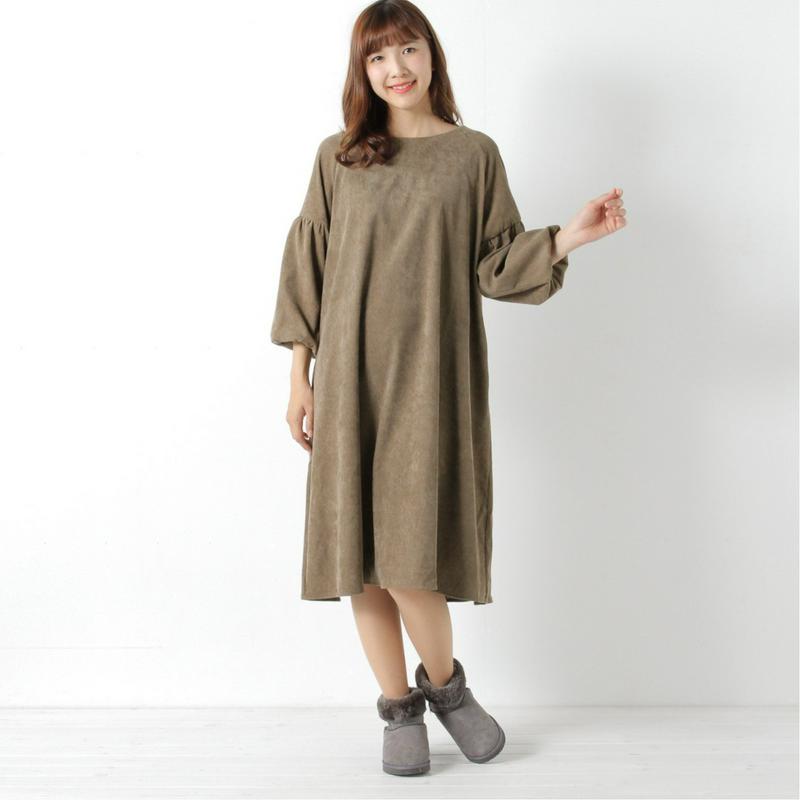 ストレッチコーデュロイの袖バルーンワンピース