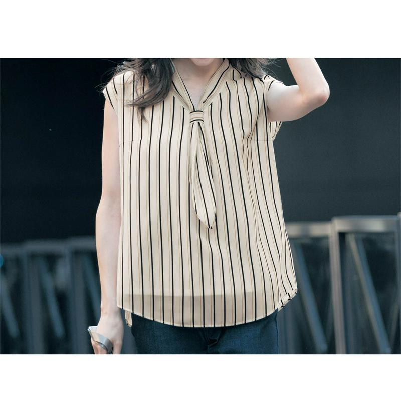 【ＳＴＹＬＥ　ＳＮＡＰコラボ】心地よい強撚綿裏カットソーボウタイ使いブラウス