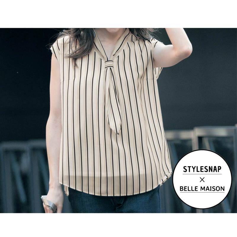 【ＳＴＹＬＥ　ＳＮＡＰコラボ】心地よい強撚綿裏カットソーボウタイ使いブラウス