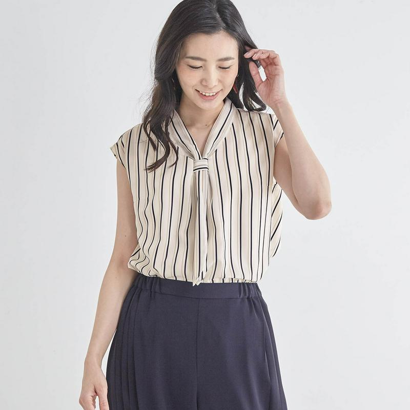 【ＳＴＹＬＥ　ＳＮＡＰコラボ】心地よい強撚綿裏カットソーボウタイ使いブラウス