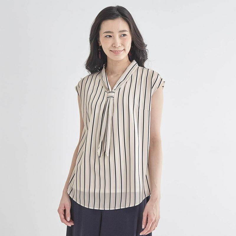 【ＳＴＹＬＥ　ＳＮＡＰコラボ】心地よい強撚綿裏カットソーボウタイ使いブラウス
