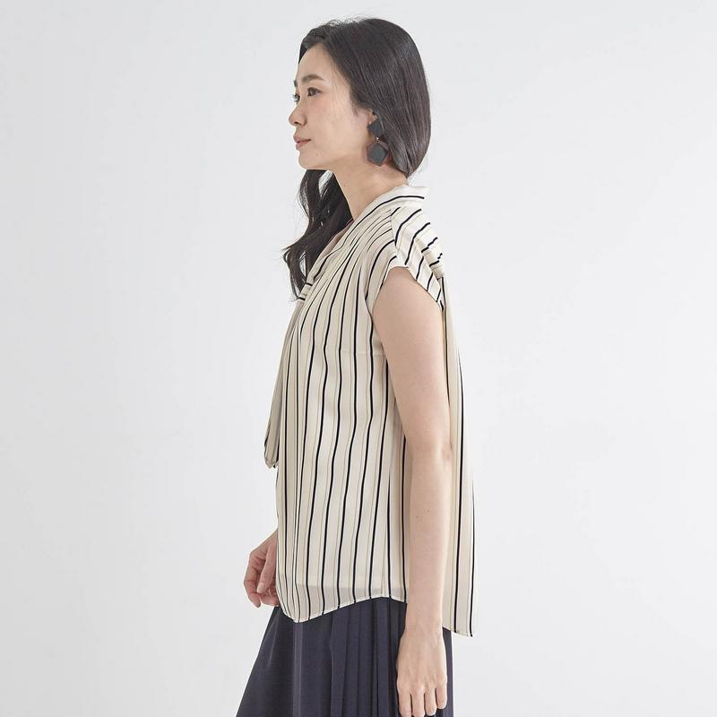 【ＳＴＹＬＥ　ＳＮＡＰコラボ】心地よい強撚綿裏カットソーボウタイ使いブラウス