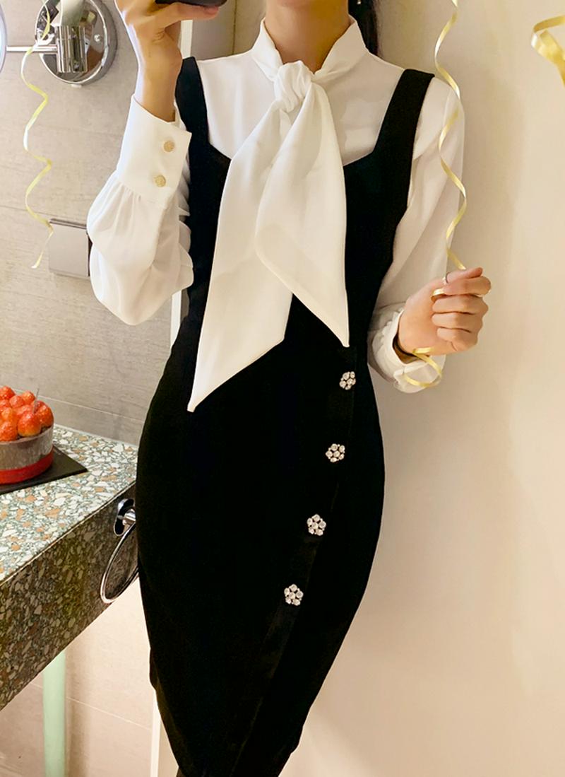 ビジューラインスリムベロアワンピース