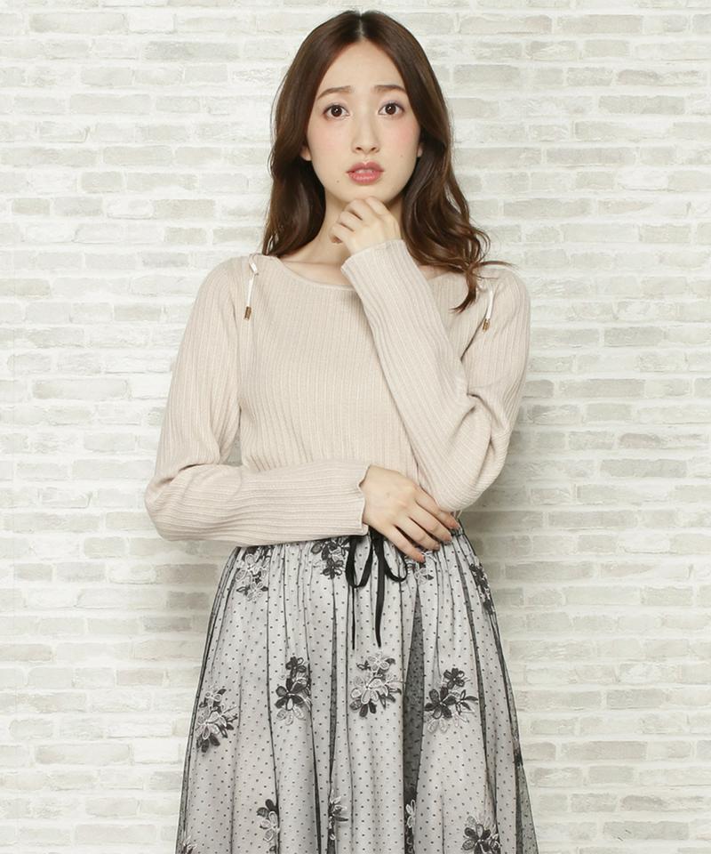 透かし肩リボンニット