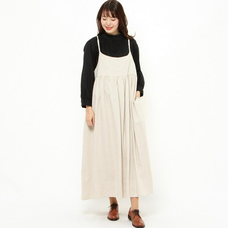 綿麻混素材のツイルジャンスカワンピース
