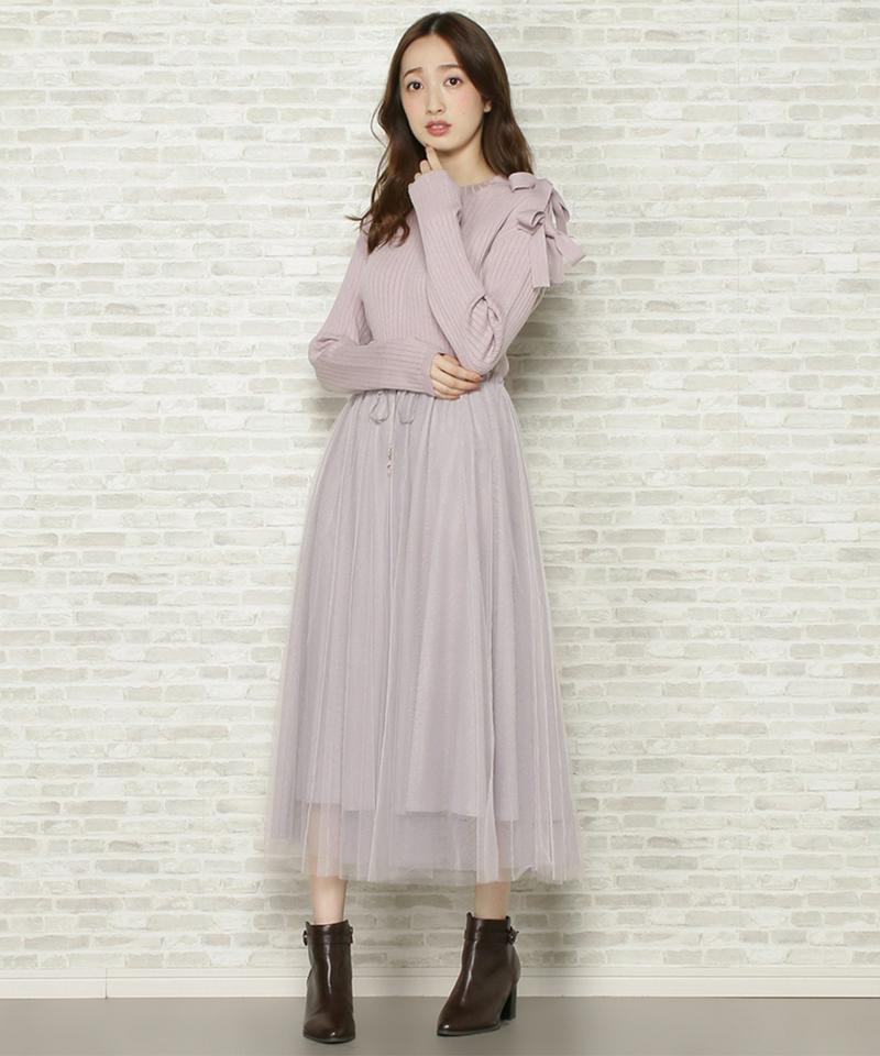 スリットリボンワイドリブニット