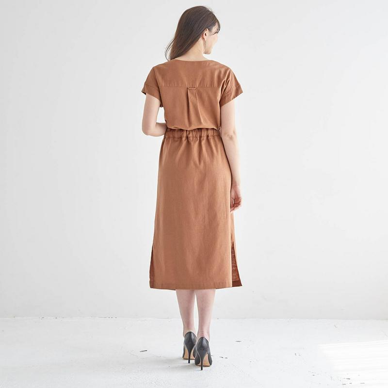 麻混ロングシャツワンピース