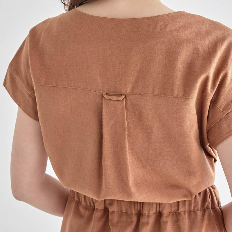 麻混ロングシャツワンピース