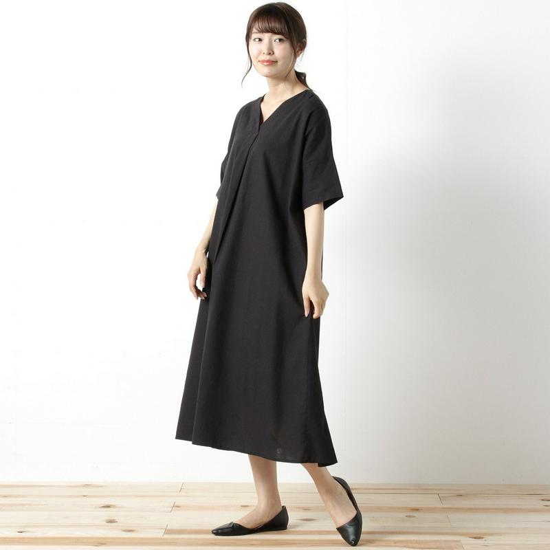 綿麻重ねＶネックワンピース
