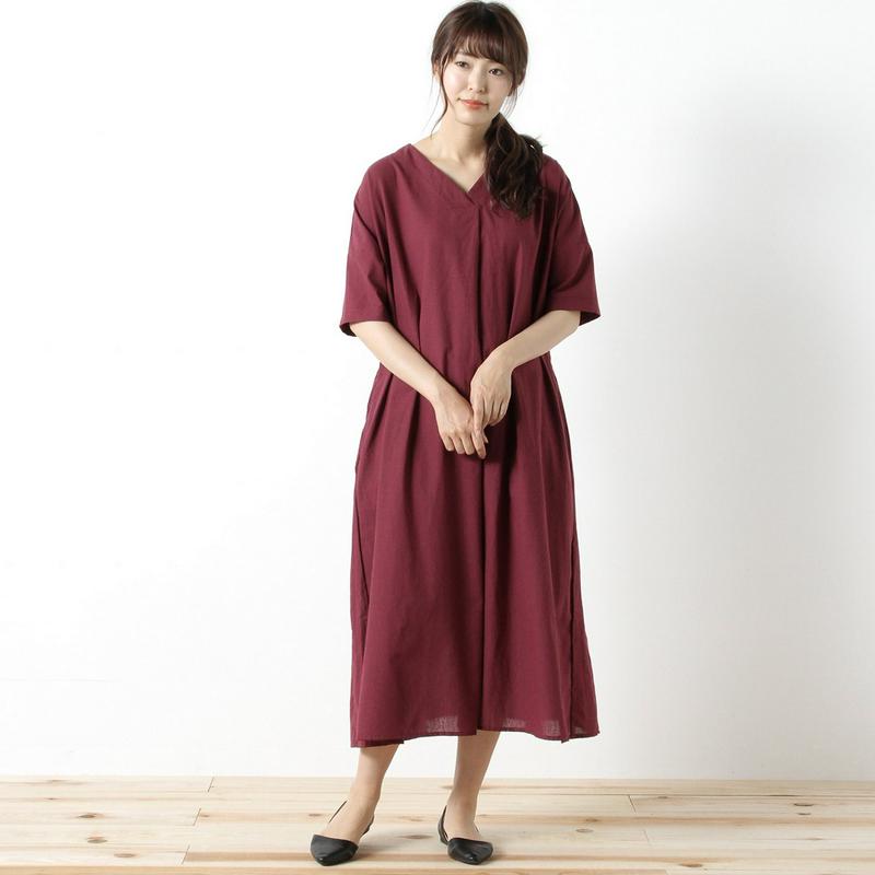 綿麻重ねＶネックワンピース