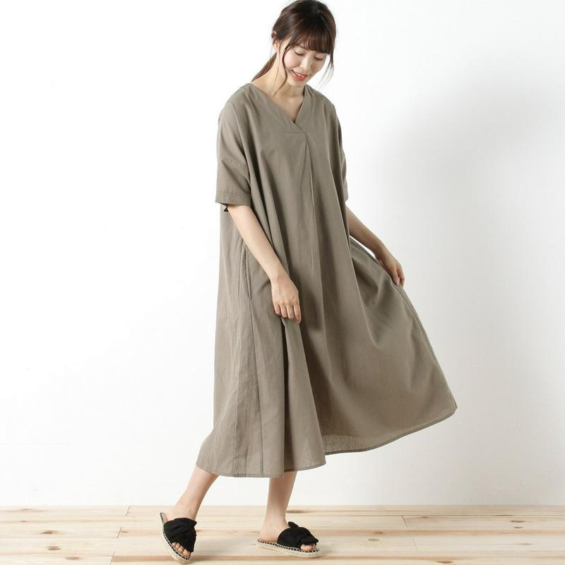 綿麻重ねＶネックワンピース