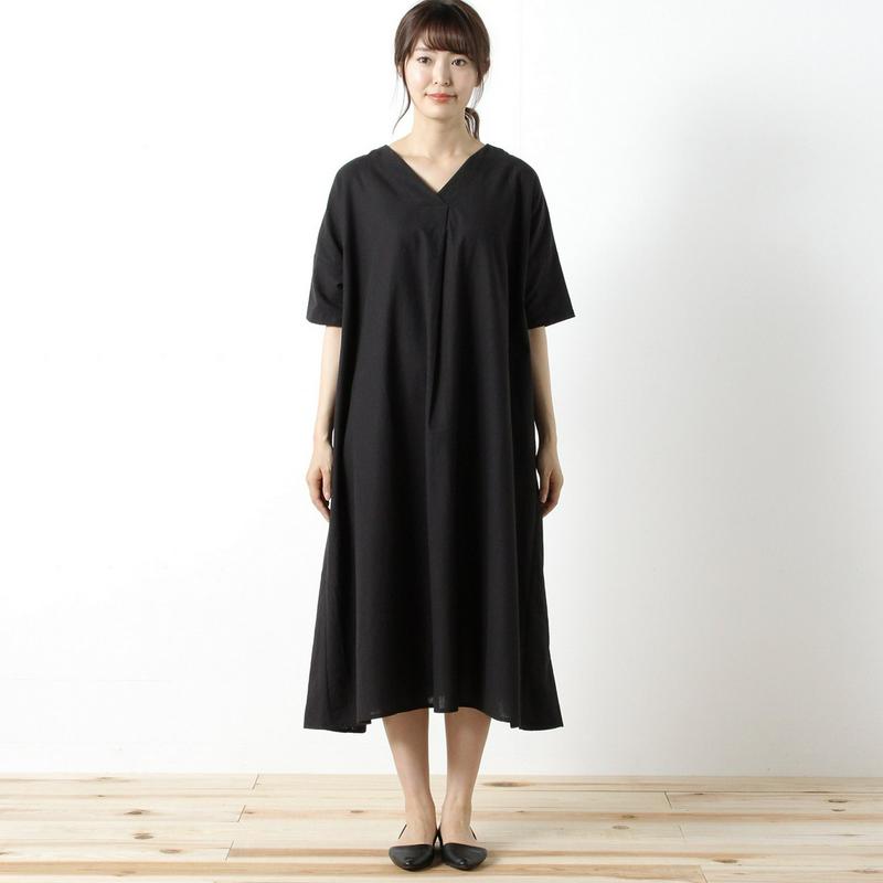 綿麻重ねＶネックワンピース